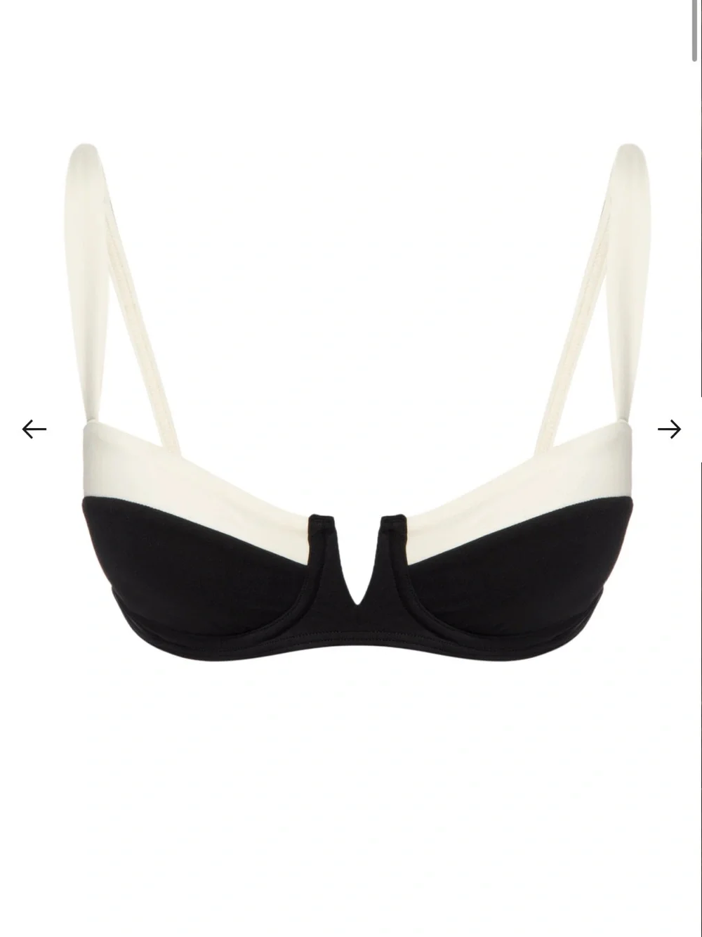 Monday Swimwear Clovelly Bikini Top Black & Cream V-Notch Balconette